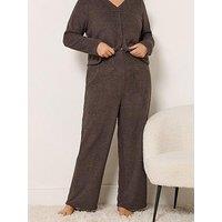 Yours Curve Chenille Wide Leg Lounge Trouser - Brown