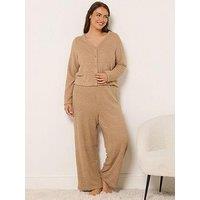 Yours Curve Chenille Wide Leg Lounge Trouser - Brown