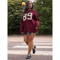 Yours Curve Varsity Slogan Jumper - Red