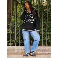 Yours Curve Slogan Number Jumper - Black