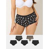 Yours Curve 5 Pack Animal Heart Full Briefs - Black