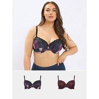 Yours Curve 2 Pack Floral T-Shirt Bra - Blue