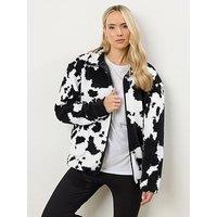 Long Tall Sally Cow Zip Through Borg Jacket - Black