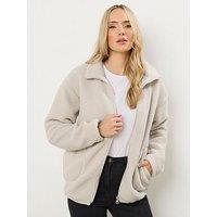 Long Tall Sally Zip Through Borg Jacket - Ivory