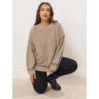 Yours Curve Blanket Stitch Jumper - Natural