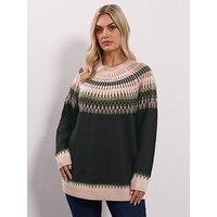 Yours Curve Fairisle Jumper - Black