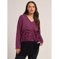 Yours Curve Colourblock Animal Jumper - Purple