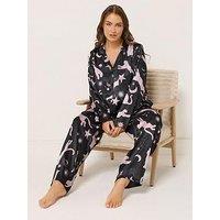 Yours Curve Conversational Satin Pj Set - Blue