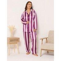 Yours Curve Wide Stripe Satin Pj Set - Red
