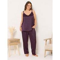 Yours Curve Satin Lace Cami Pj Set - Red