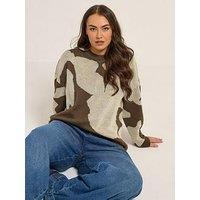 Yours Curve Blurred Floral Jumper - Brown