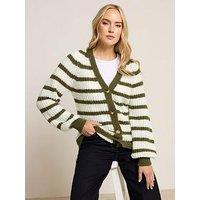 Long Tall Sally Khaki Stripe Cardigan - Green
