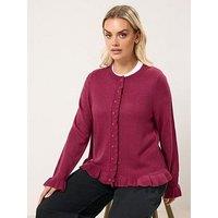Yours Curve Frill Edge Cardigan - Red