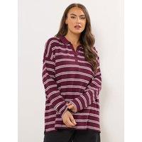 Yours Curve Waffle Stripe Rugby Top - Red