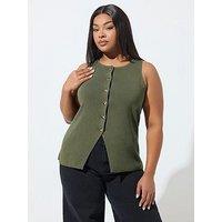 Yours Curve Knitted Waistcoat - Green