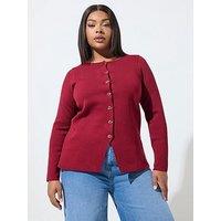 Yours Curve Long Sleeve Button Knit Top - Red