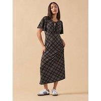 Pixiegirl Petite Check Tie Front Midi Dress - Brown