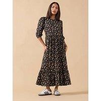 Pixiegirl Petite Ditsy Tiered Hem Midi Dress - Black
