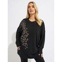 Yours Curve Leopard Sequin Jumper - Black