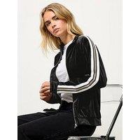 Pixiegirl Petite Velour Side Stripe Track Jacket - Black