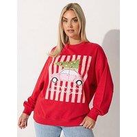 Yours Curve Christmas Lights Jumper - Red