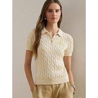 Lauren By Ralph Lauren Natrissa Short Sleeve Cable Knit Polo Shirt - White