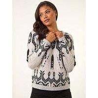 Roman Abstract Jacquard Knit Jumper - Light Grey
