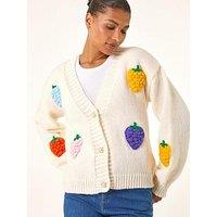 Roman Fruit Embroidered Knit Cardigan - Ivory