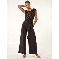 Roman Sequin Bodice Cowl Neck Jumpsuit - Chocolate