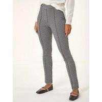 Roman Check Print Ponte Slim Leg Trouser - Black