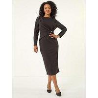 Roman Petite Gathered Stretch Midi Dress - Black