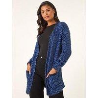 Roman Fluffy Longline Knit Cardigan - Blue