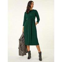 Roman Dusk Gathered Pocket Stretch Midi Dress - Teal