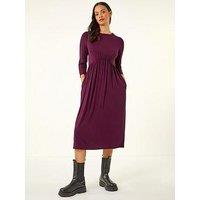 Roman Dusk Gathered Pocket Stretch Midi Dress - Wine