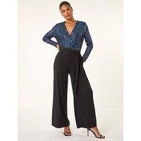 Roman Sequin Wrap V-Neck Stretch Jumpsuit - Royal Blue