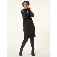Roman Petite Ribbed Knitted Dress - Black