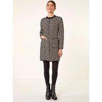 Roman Animal Print Knitted Shift Dress - Black