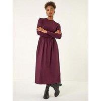 Roman Cotton Stretch Jersey Mix Midi Dress - Burgundy