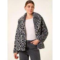 Roman Faux Snow Leopard Fur Coat - Grey