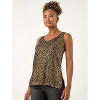Roman Sequin V-Neck Vest Top - Gold