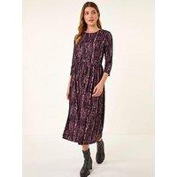 Roman Abstract Print Stretch Midi Dress - Plum