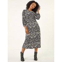 Roman Petite Abstract Stretch Midi Dress - Black