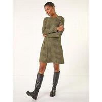 Roman Textured Ribbed Swing Dress - Khaki