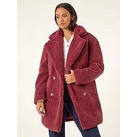 Roman Dusk Oversized Boucle Coat - Burgundy