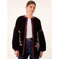 Roman Floral Embroidered Velvet Trophy Jacket - Black