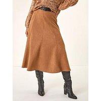 Roman Belted Suedette Midi Skirt - Rust