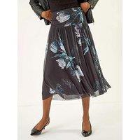 Roman Floral Print Mesh Layered Skirt - Black