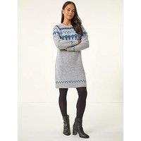 Roman Petite Nordic Pattern Knit Jumper Dress - Grey