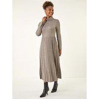 Roman High Neck Pleated Midi Dress - Grey