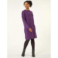 Roman Petite Cable Knit Jumper Dress - Purple